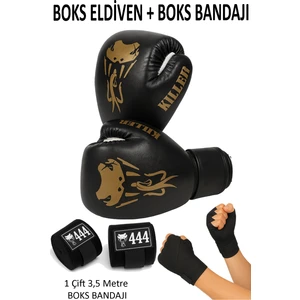 444 Marka Kıller Boks Eldiveni ve Bandaj Seti Boxing Gloves + Boks Bandajı Kick Boks Eldiveni Muay Thai