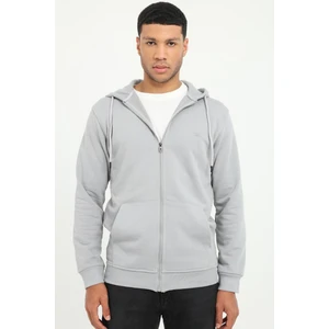 Gri Fermuar Kapamalı Kapüşonlu Erkek Regular Fit Sweatshirt