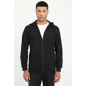 Siyah Fermuar Kapamalı Kapüşonlu Erkek Regular Fit Sweatshirt