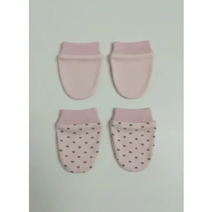 %100 Pamuklu 2'li Eldiven Seti - Pembe / Kalpli