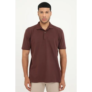 Kahve Polo Yaka Pamuklu Düz Renk Slim Fit Erkek T
