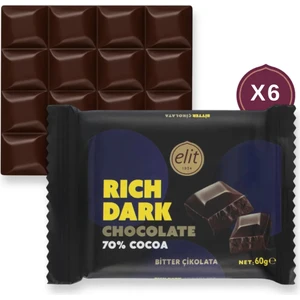 Elit Çikolata Bitter Çikolata %70 Tablet 60 g - 6'lı Set