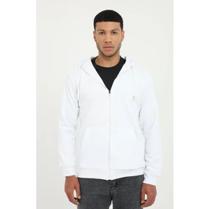 Beyaz Fermuar Kapamalı Kapüşonlu Erkek Regular Fit Sweatshirt