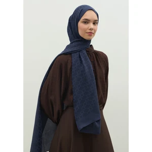 Monogram Pamuk Floş Jakarlı Şal Koyu Lacıvert