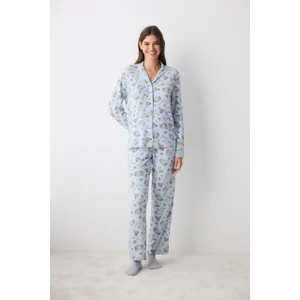 Lazy Weekend Açık Mavi Gömlek Pantolon Pijama Takımı