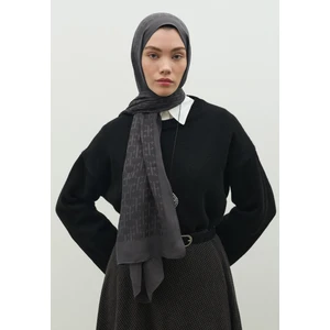 Monogram Pamuk Floş Jakarlı Şal Füme