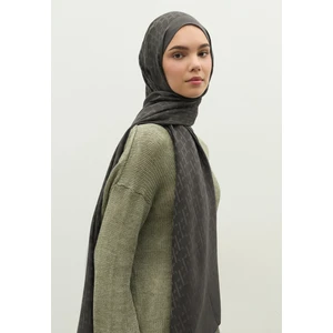 Monogram Pamuk Floş Jakarlı Şal Koyu Gri