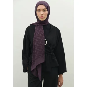 Monogram Pamuk Floş Jakarlı Şal Patlıcan Moru