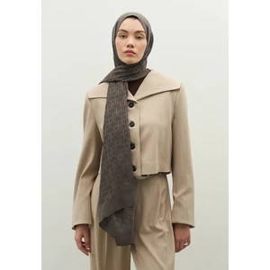 Monogram Pamuk Floş Jakarlı Şal Duman