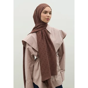 Monogram Pamuk Floş Jakarlı Şal Kakao