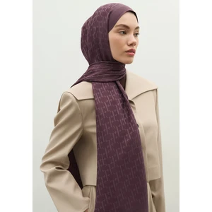 Monogram Pamuk Floş Jakarlı Şal Mürdüm