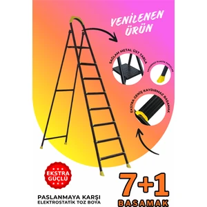 Ze Hardy 7+1 Basamaklı Özel Tasarım Hafif Merdiven (Kaymaz Papuçlu) Paslanmaz