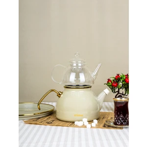 Emaye Cam Demlikli Çaydanlık