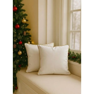 Ases Design 2'li Set Krem - Sarı Biyeli - Dekoratif Kırlent Kılıfı - Modern Yılbaşı Konseptli