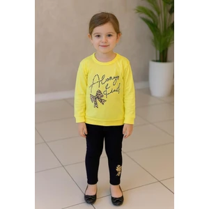 New Kids Fiyonk Leopar Baskılı Taşlı Detaylı Mevsimlik Sarı Renk Kız Çocuk Taytlı Takım