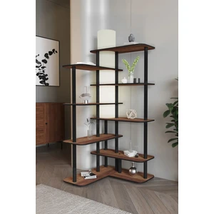 Cross Dekoratif Raflı Kitaplık Lambader Ceviz