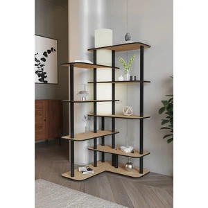 Cross Dekoratif Raflı Kitaplık Lambader Meşe