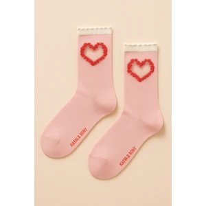Kadın Tül Kalpli Soket Çorap Pembe