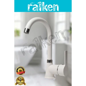 Kalın Gövde Mutfak Bataryası Delta Eviye Musluğu Beyaz Eviye Bataryası - %100 Pirinç Hammadde, Paslanmaz, Ağır Gövde, Elektrostatik Boya, 360 Hareketli Boru