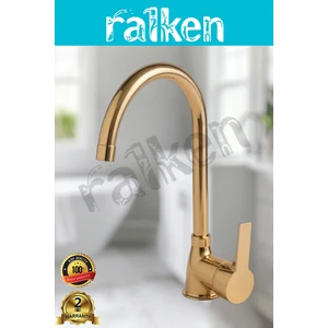 Kalın Gövde Mutfak Bataryası Delta Eviye Musluğu Gold Altın Eviye Bataryası - %100 Pirinç Hammadde, Paslanmaz, Ağır Gövde, Elektrostatik Boya, 360 Hareketli Boru