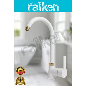 Kalın Gövde Mutfak Bataryası Delta Eviye Musluğu Beyaz Gold(Altın) Eviye Bataryası - %100 Pirinç Hammadde, Paslanmaz, Ağır Gövde, Elektrostatik Boya, 360 Hareketli Boru