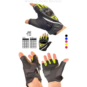 Neon Sarı Korumalı Yarım Parmak Motosiklet ve Bisiklet eldiveni