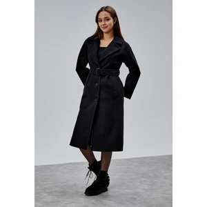 Siyah Premium Oversize Kemerli Kaşe Kaban