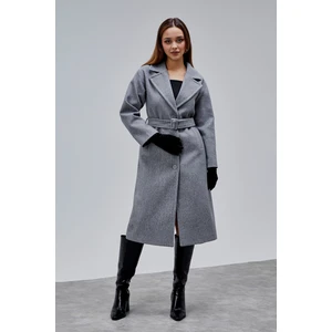 Gri Premium Oversize Kemerli Kaşe Kaban