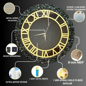 Af Epoxyart Duvar Saati- 50 cm -Modern Dekoratif Duvar Saati-Epoksi Duvar Saati