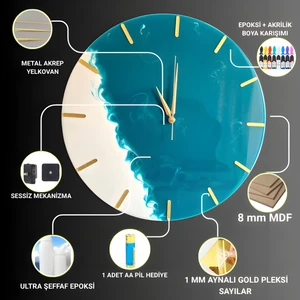Duvar SAATI-35CM- Modern Dekoratif Duvar Saati - Epoksi Duvar Saati - El Yapımı Özel Üretim