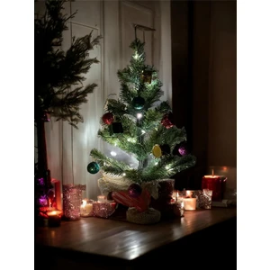 40 cm Süslü ve LED Işıklı Yılbaşı Çam Ağacı Kütük Tabanlı Jüt Ipli