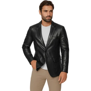 Diego Hakiki Deri Erkek Siyah Blazer Ceket