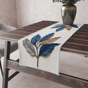 Alkan Homes Nakış Desen Görünümlü 3 Boyutlu Leke Tutmaz Kumaş Kenarları Dikişli Dekoratif Masa Örtüsü Runner 45×100 cm