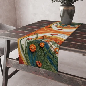 Alkan Homes Punch Işlemeli Görünümlü Sonbahar Yaprak Desen Leke Tutmaz Kumaş Kenarları Dikişli Dekoratif Masa Örtüsü Runner 45×100 cm