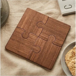 Ahşap Desenli Puzzle Mdf Bardak Altlığı 4lü Set 10X10 cm Masaüstü Dekorasyon Eşyası