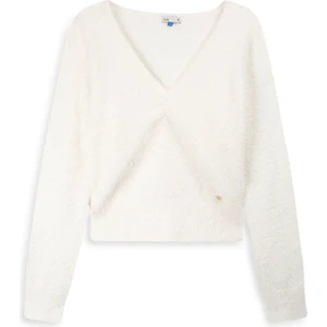 Uzun Kollu V Yaka Basic Beyaz Kazak