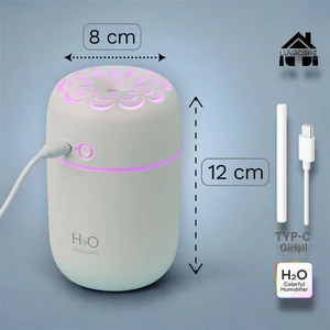YEN TYPE-C GİRİŞLİ H2o Çiçek Desenli +1 Flitre Hediyeli Hava Nemlendicirisi LTB IŞIKLI  Ortam hava Yumusatıcı  humudifier Hava Nemlendirici buhar makinası 250 ml
