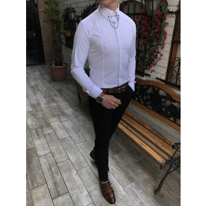 Terzi Adem İTALYAN KESİM slim ERKEK  SATEN BEYAZ ZİNCİRLİ GÖMLEK T4091