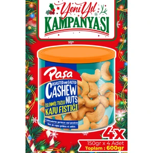 Paşa Kuruyemiş Kavrulmuş Kaju 600 gr (150 gr x 4) Teneke Kutu, Tuzlu Kaju Fıstığı