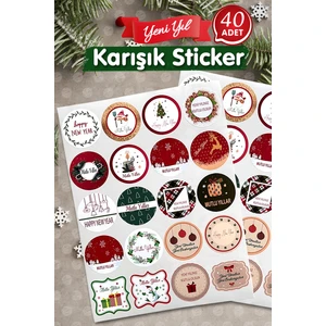 Tuğset Etiket Yılbaşı Temalı Sticker - Mutlu Yıllar Etiketi -Yılbaşı Paketleme Happy New Year Sticker Karışık Set