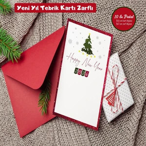 Tuğset Etiket Yılbaşı Yeni Yıl Mini Zarflı Not ve Tebriik Kartı Seti 10 Lu