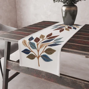 Alkan Homes Nakış Desenli 3 Boyutlu Leke Tutmaz Kumaş Kenarları Dikişli Dekoratif Masa Örtüsü Runner 45×100 cm