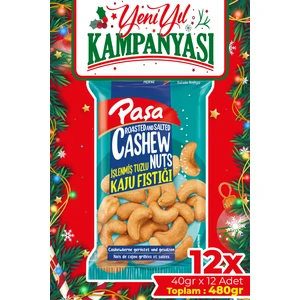 Paşa Kuruyemiş Kavrulmuş Kaju 480gr (40 gr x 12 Adet) (Tuzlu Kaju Fıstığı)