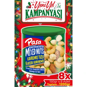 Paşa Kuruyemiş Kavrulmuş Karışık Kuruyemiş Teneke Kutu 150 gr x 8 Adet (1. Kalite)