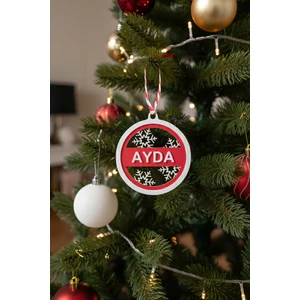 Kişiye Özel Isimli Yılbaşı Ağacı Süsü Yeni Yıl Hediyesi Kırmızı Kar Tanesi Çam Ağacı Süsü