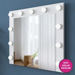 EF108 Hollywood Işıklı Ayna Kulis Makyaj Aynası Spot Işıklar Dahil Ayna Beyaz
