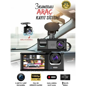 3 Kameralı Araç KAMERASI(2025) Wifi / App /1080P Fhd/ 170° Ultra Geniş Açı/gece Görüş/ G-Sensörü