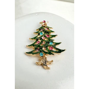 Yılbaşı Özel Renkli Taşlı Çam Ağacı Broş (6cm)