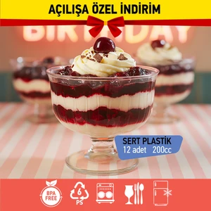 Bizdengelsin 12’li Ayaklı Kase, Mika Sert Plastik Şeffaf, 200CC Tatlı Meze Salata Çerez Dondurma