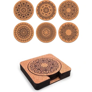 Ahşap Dekoratif  Bardak Altlığı 6'lı Takım Baskılı -1